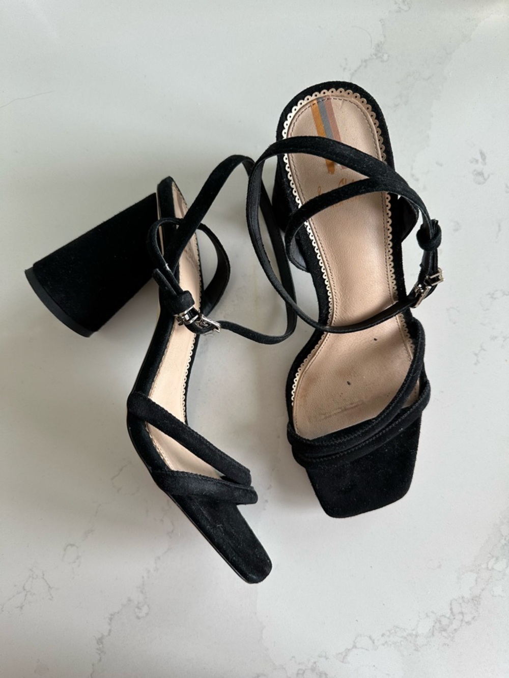 Sam Edelman Black Suede Strappy Block Heel Sandals